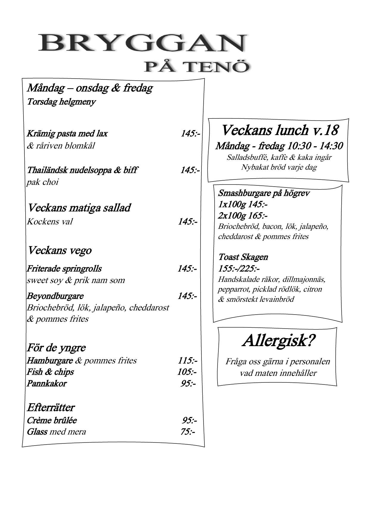 Lunchmeny Bryggan på Tenö
